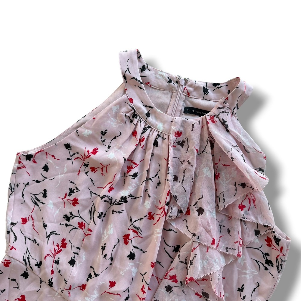 White House Black Market Sz 8 Pink Floral Halter Ruffle Neck Peplum Top Coquette